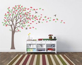Large Tree Wall Decal with Colourful Leaves Blowing in the Wind Large Tree Wall Decal with Colourful Leaves Blowing in the Wind